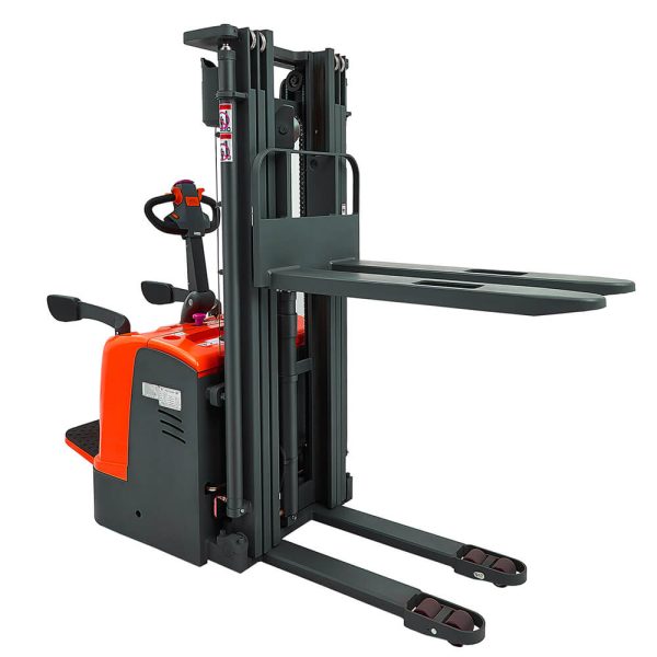 02 China cheap small walk behind stand up forklift electric pallet stacker forklift